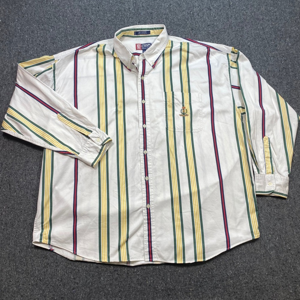 Chaps Ralph Lauren Button Down Sz XXL Mens White Green Striped Retro Crest Shirt